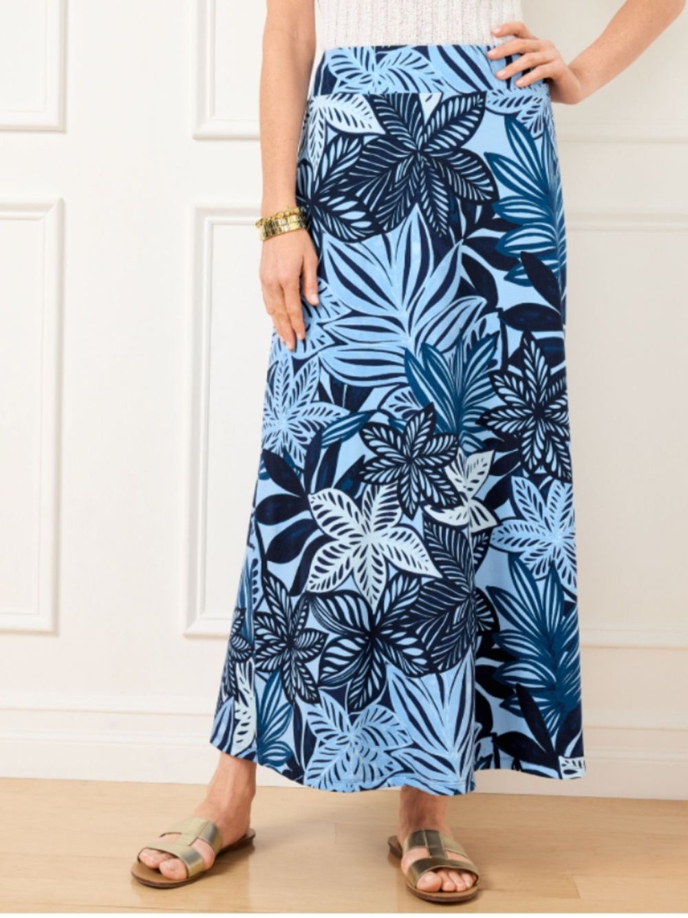 NWOT ~ Talbots Jersey Maxi Skirt - Watercolor Botanical - Size XL